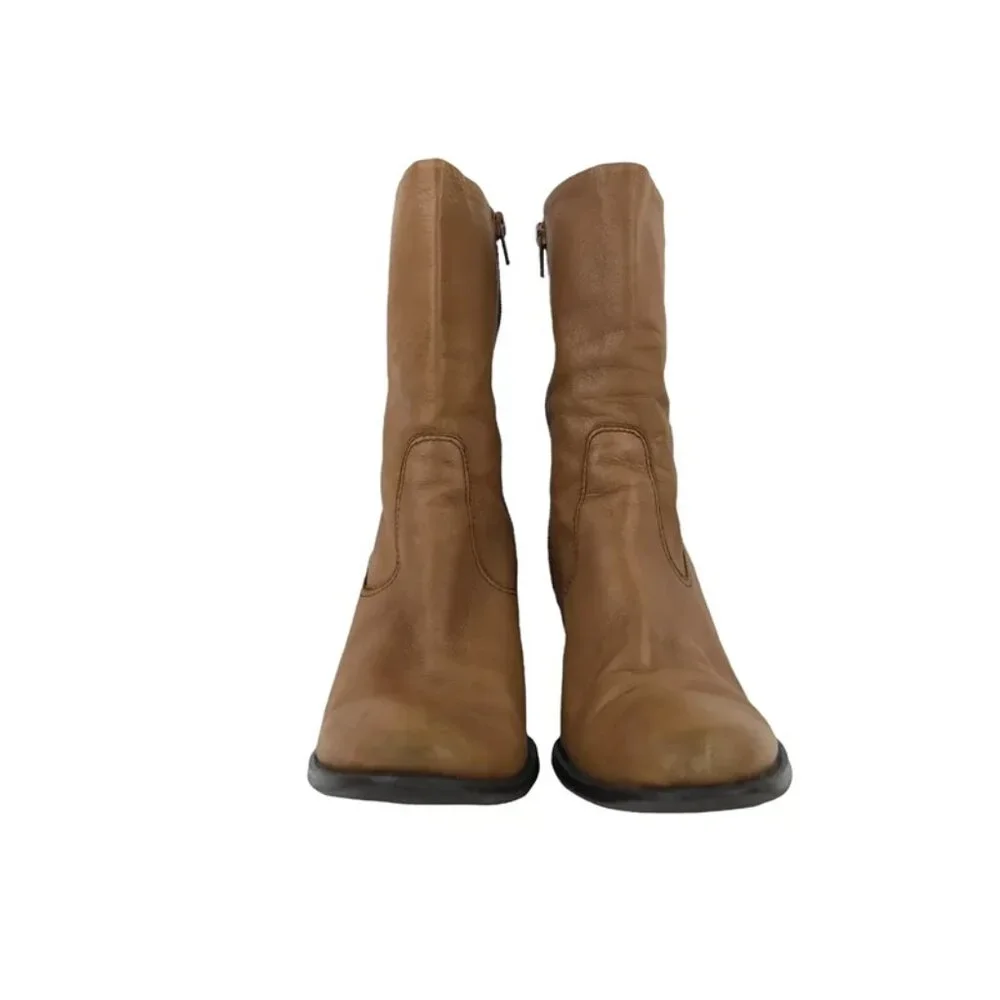 Enzo Angiolini Womens‎ Brown Leather Side Zipper Western Booties Size US 7.5 M